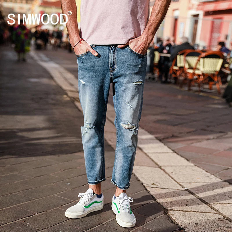 SIMWOOD/2019 осенние мужские узкие джинсы до щиколотки модные джинсовые брюки с