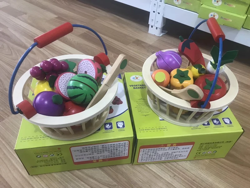 Candywood мать сад деревянная корзина кухонные игрушки резка фрукты овощи играть миниатюрная еда ребенок Раннее Образование еда игрушка