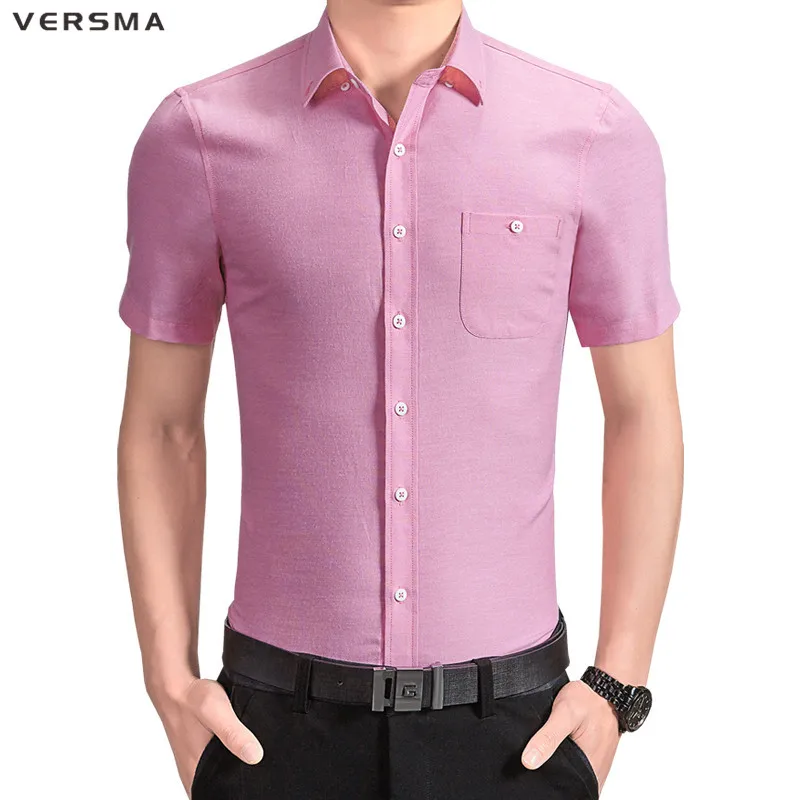 VERSMA Мода 2017 г. Slim Fit с коротким рукавом Мужская одежда рубашки Camisa социальная Masculina