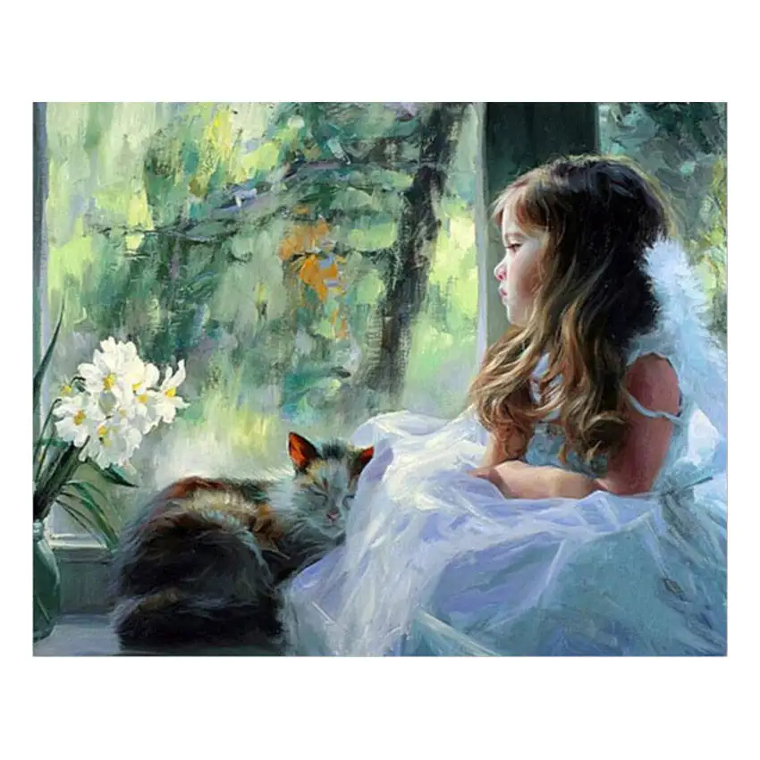 RIHE Dreamy замок краски по номерам холст для взрослых детей начинающих наборы абстрактный пейзаж DIY краски ing по номерам с кистями - Цвет: girl painting 2