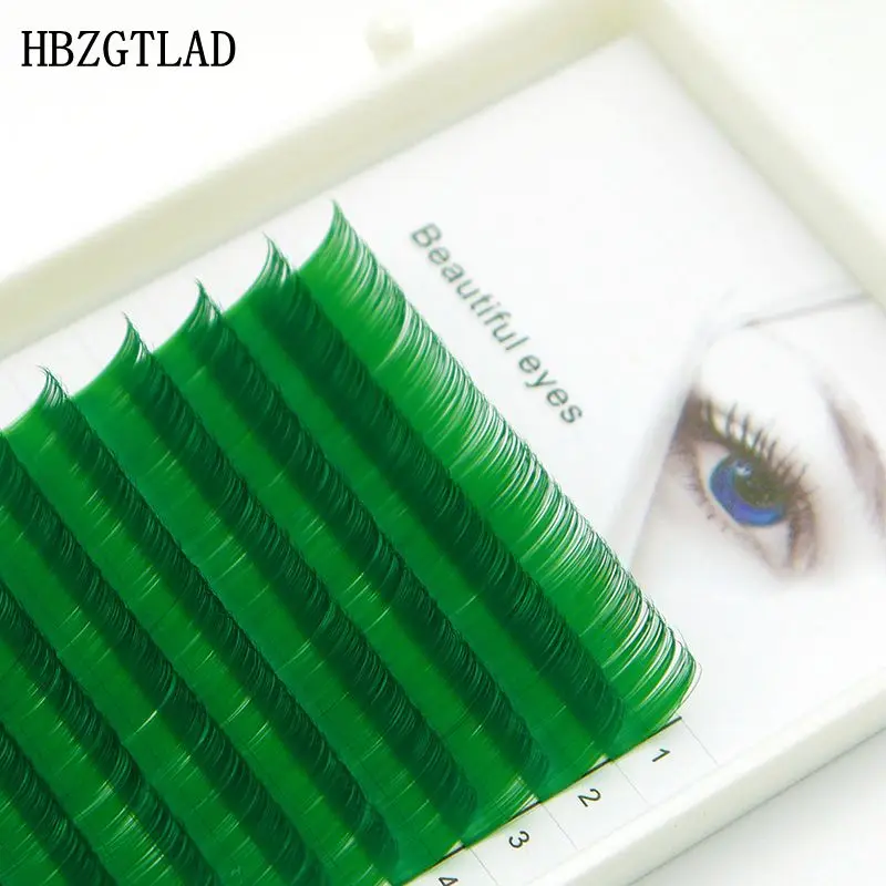 Накладные ресницы HBZGTLAD C/D curl 0 07 1 мм 8/15 Зеленые индивидуальные цветные