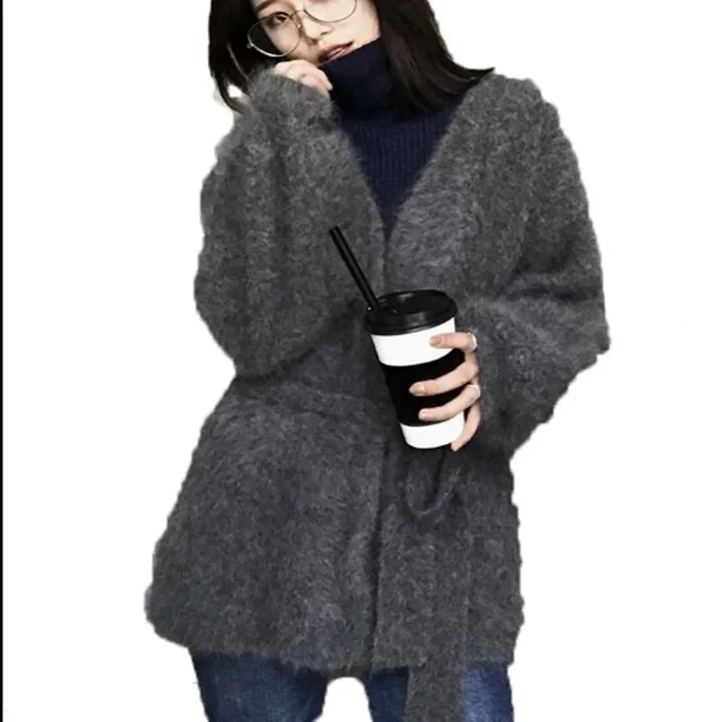 Женский кашемировый свитер из натуральной норки кардиган чистой вязаное пальто