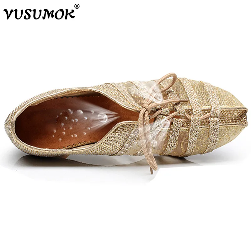 VUSUMOK Женские туфли для танцев на плоской подошве с ажурными прорезями