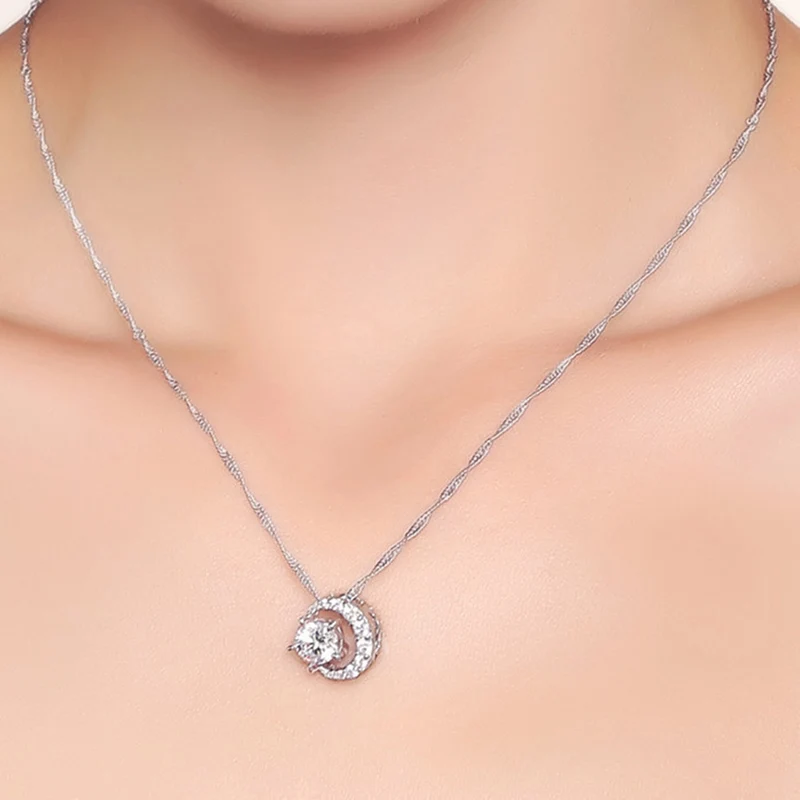 Fashion Simple Cresent Star &amp Moon Necklace Rhinestone Shiny Crystal Half Pendant For Women CZ Choker Jewelry | Украшения и