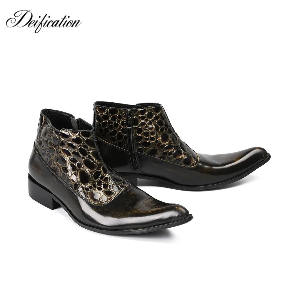 Апофеозом стильный печатных мужские полусапоги из натуральной кожи для езды на