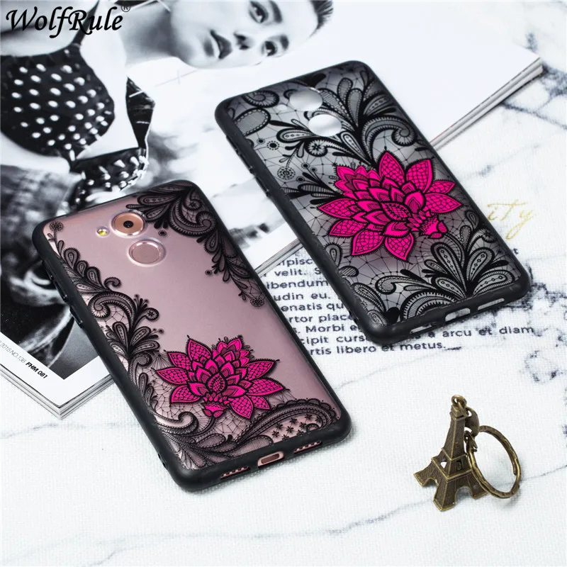 Huawei GR3 2017 Case Honor 6C Cover Black Lace Red Flower Soft TPU For Enjoy 6s / 6c Hard PC Fundas |