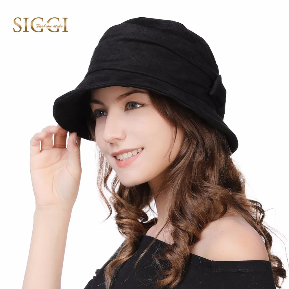 

FANCET Women Cloche Bucket Hats 1920s Vintage Church Derby Packable Foldable Winter Wired Brim Adjustable Bowknot Hats 99088