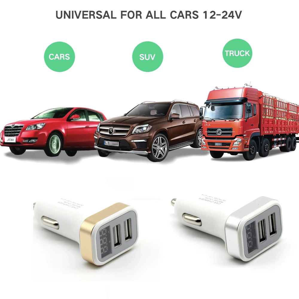 AIXXCO USB Автомобильное зарядное устройство 5 В 2.1A с светодиодный дисплей универсальное двойное usb Автомобильное зарядное устройство для Xiaomi samsung S8 iPhone X 8 Plus планшет