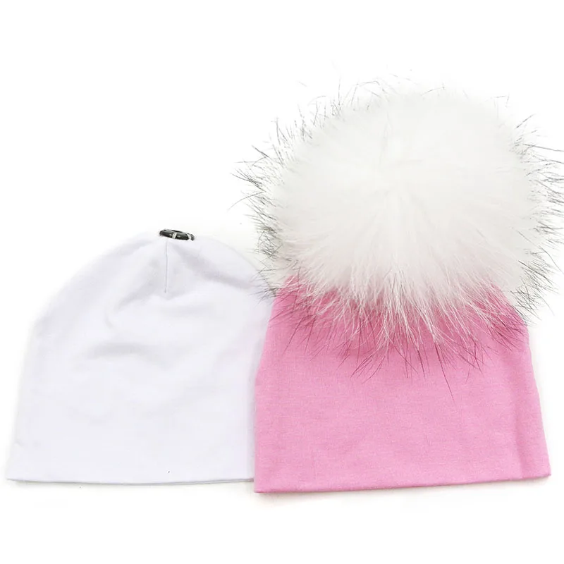 pink A GZHilovingL из 2 предметов 0-5 месяцев из хлопка для мальчиков и девочек шапка с натуральным меховым помпоном шапка, сезон осень-зима детские твердая шляпа шапка с меховым помпоном для девочек - Цвет: pink A