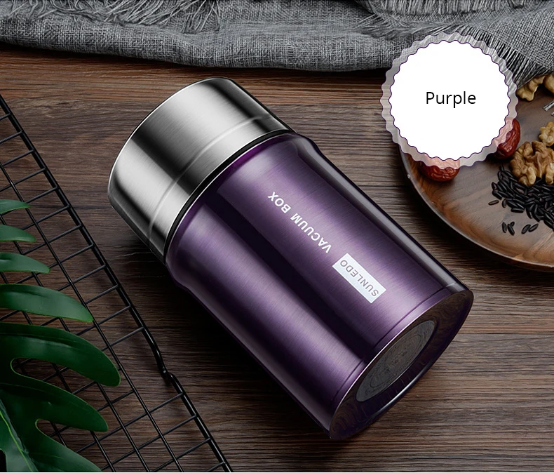 Purple Unibird 304 Вакуумный термос для еды из нержавеющей стали 750 мл термосы чашка для студентов Ланч-бокс для детский пищевой контейнер Bento box - Цвет: Purple