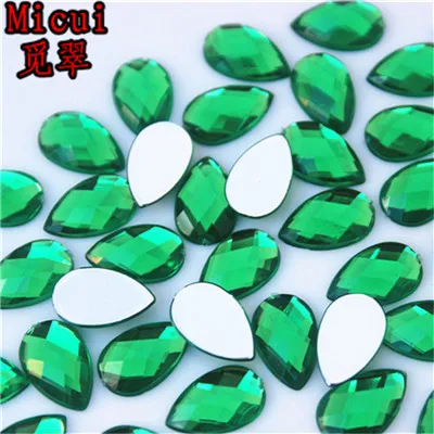 Green Micui 100 шт 8*13 мм разноцветные стразы в виде капли с плоской задней стороной акриловые камни хрустальные камни не Швейные бусины для одежды DIY MC716 - Цвет: Green