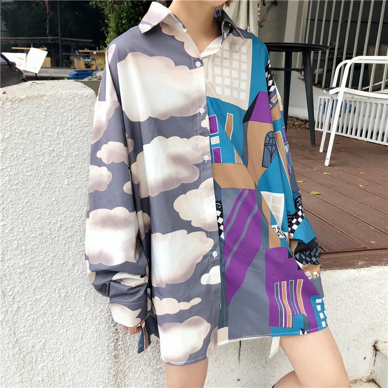 Neploe BF стильная женская модная рубашка винтажная цифровая печать blusas Корейская Повседневная Блузка с длинным рукавом рубашки женские топы 38376