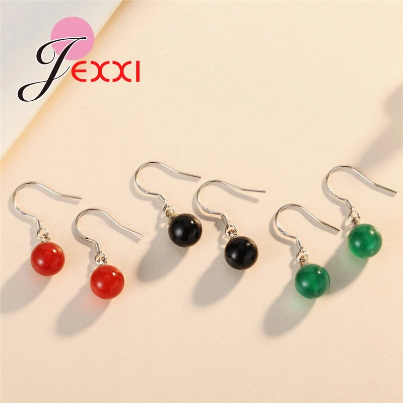 

Sweet Round Beads Hook Dangle Earrings for Women Girls Birthday Gifts 925 Sterling Silver Handmade High Quality Jewelry