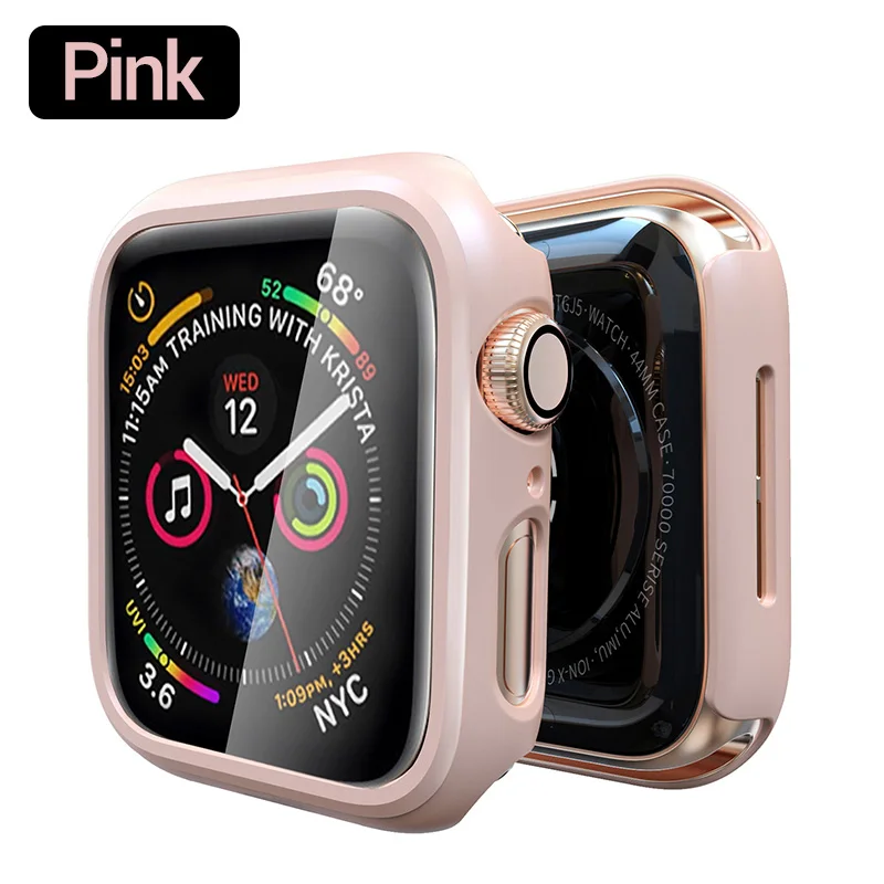 Pink PZOZ для apple watch 4 5 Чехол для часов 40 мм 44 мм чехол для apple watch 1 2 3 защитный чехол 38 мм 42 мм Защитная пленка для экрана - Цвет: Pink