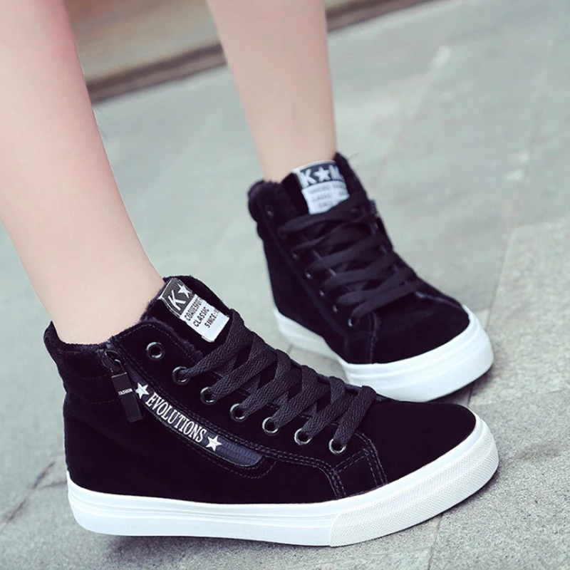 Женские ботинки Модные женские зимние из флока дышащие на плоской платформе со