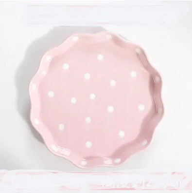 Pink Японские блюда для завтрака, западные блюда, тарелка для стейка, домашнее керамическое блюдо для фруктов, столовые приборы, простой стиль, волнистый узор, милый - Цвет: Pink