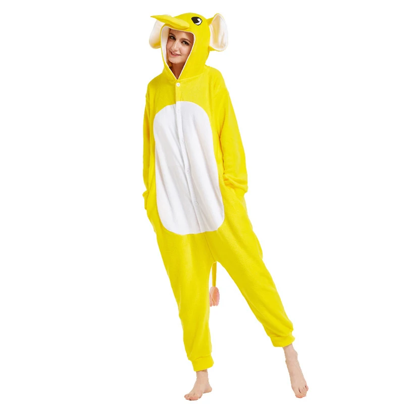Животное желтый слон Кигуруми для взрослых пижамы флис комбинезон Хэллоуина