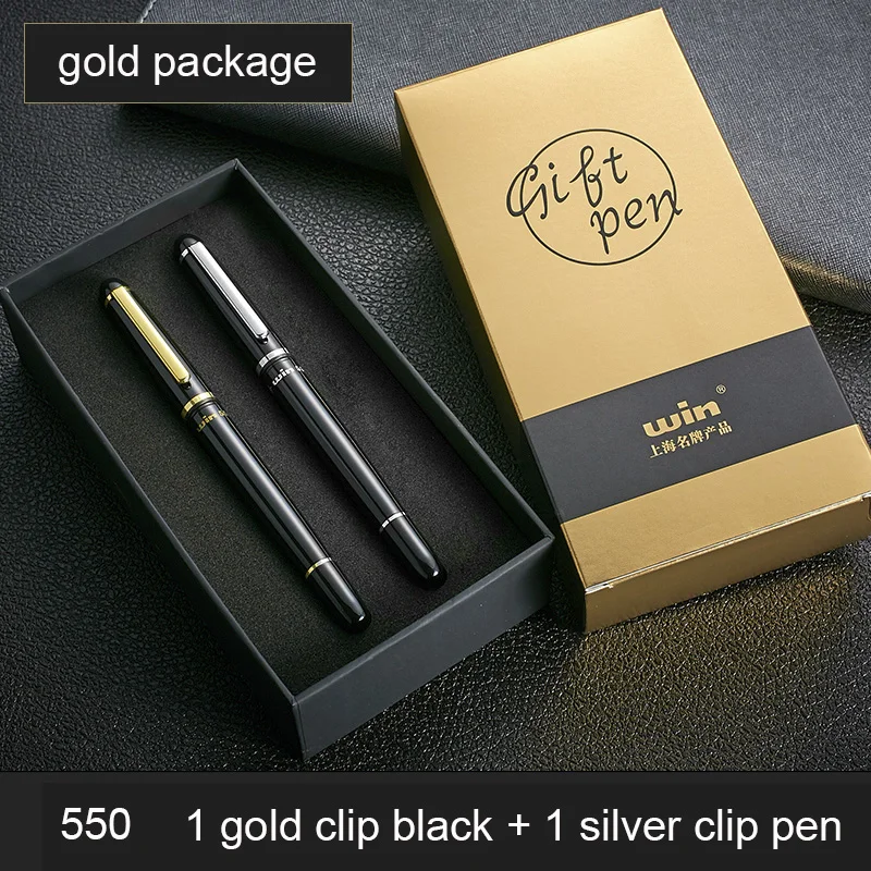 1 gold clip 1 silver Набор подарочных шариковых шариков с шариками и шариками, изысканная точка 0,5 мм, черные чернила, металлические черные, белые, красные, деловые офисные ручки для мужчин и женщин - Цвет: 1 gold clip 1 silver