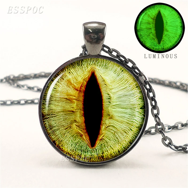 Кулон Dragon Eye в стиле стимпанк зеленый синий светится темноте светящееся ожерелье