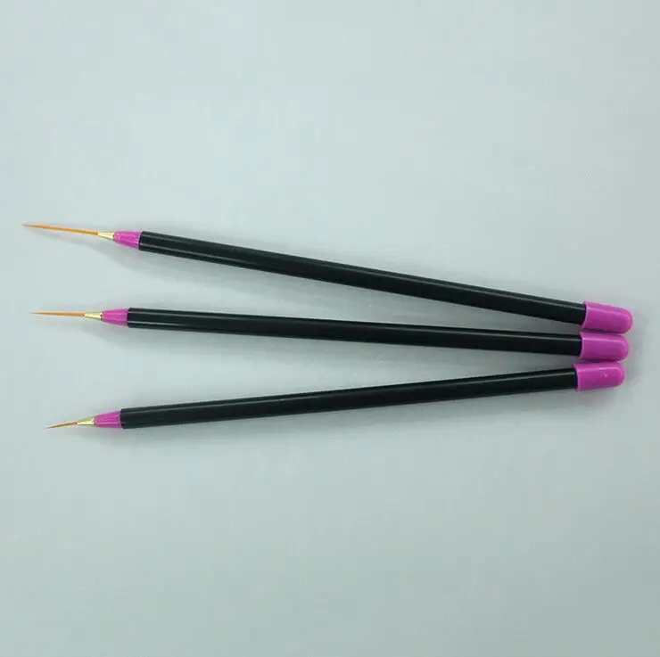 

3pc Acrylic Uv Gel Nail Art Paint Brush Ongle Liner Drawing Line Pen Black Long Brush