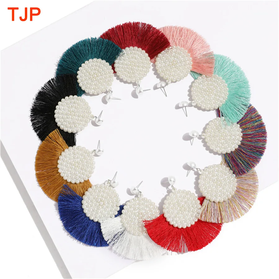 

2019 New Fashion Bohemian Tassel Earrings for Women Sector Rope Fringes Pearls Drop Dangle Earrings Wedding Party ZA Earrings