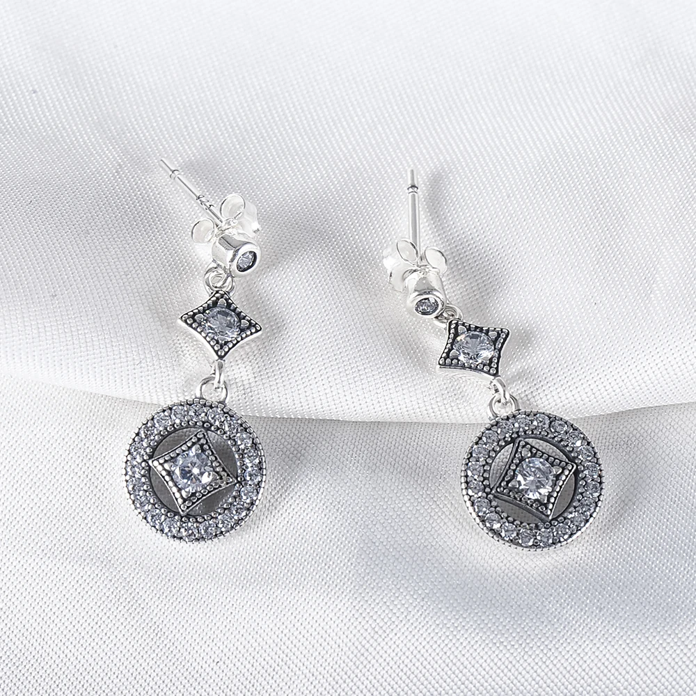 Beagloer Hot Sale 925 Sterling Silver Vintage Allure Drop Earrings With Clear CZ For Women Trendy Jewelry Gift PSER0064-B | Украшения и