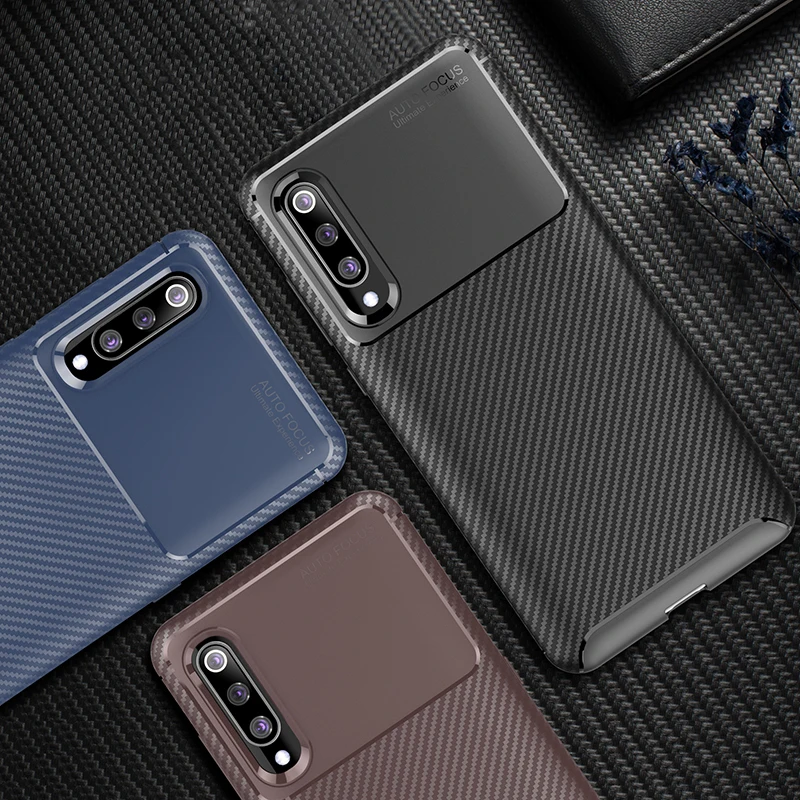 Чехол для Xiaomi Mi 9 Мягкий Силиконовый противоударный чехол из углеродного волокна
