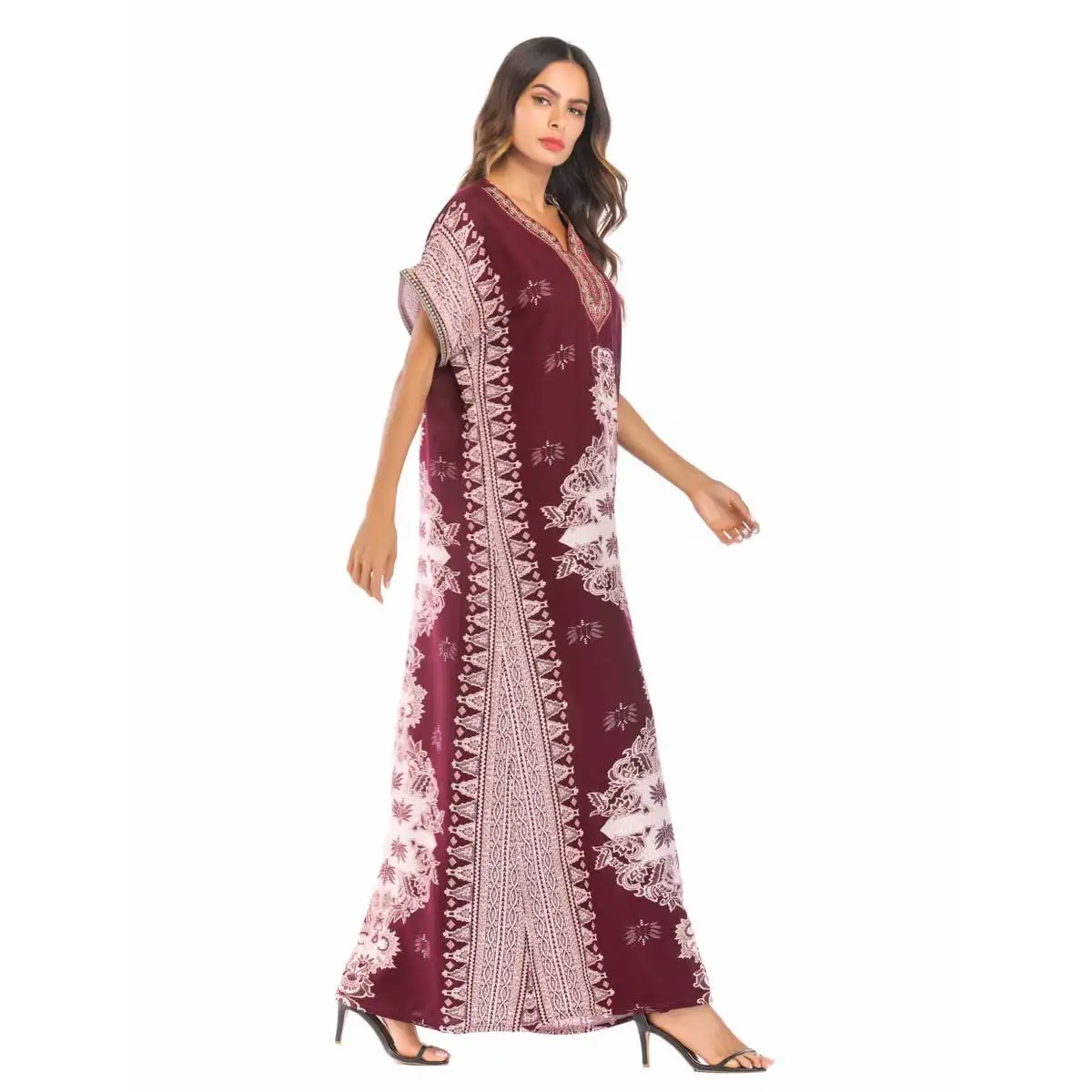 2019 летнее винтажное с этнической вышивкой платье макси принтом городской