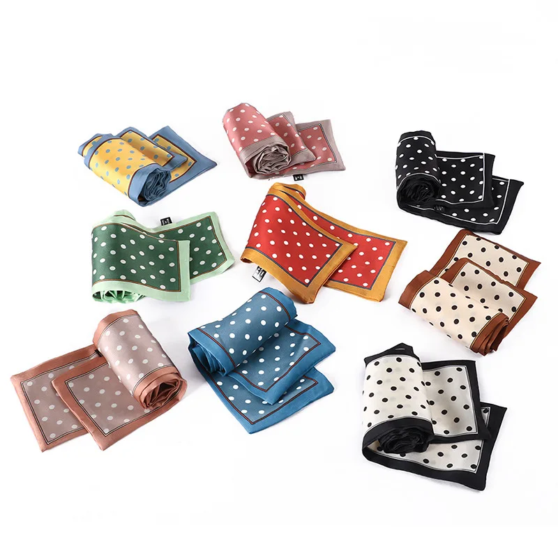 Женский шарф в горошек с принтом для женщин тонкий Шелковый маленькой ручкой