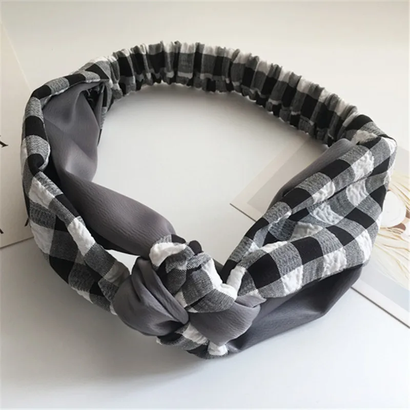 

1pcs 2018 Women Headband Head Scarf Girls Hairband Chinese Knot Plaid Headbands Elastic Twist Turban Headwrap Hair Accessories