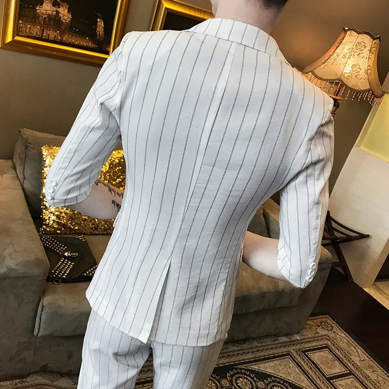 

Summer New Fashion Korean High Quality Suit Casual Striped Suit Wedding Dress Suit Super Handsome Youthful Slim Suit