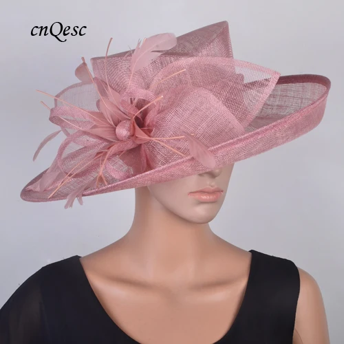 BLUSH PINK Новинка; женская шляпа с большими полями; персиковый цвет; цвет розовый; церковные гонки; свадебные дерби; Ascot Sinamay; головные уборы; Очаровательная фетровая шляпа; chapeau - Цвет: BLUSH PINK