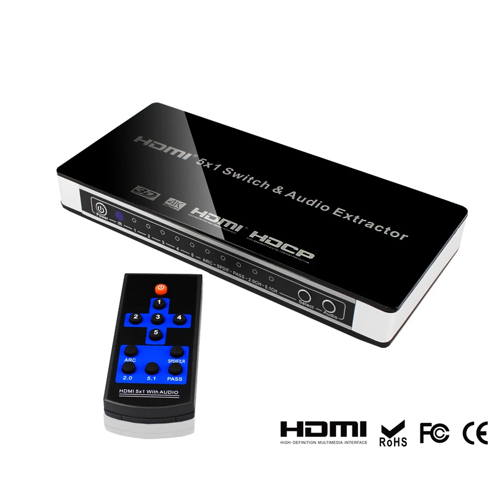 Совместимому с HDMI переключатель 5x1 HD аудио экстрактор 4K x 2K 3D ARC EDID установка