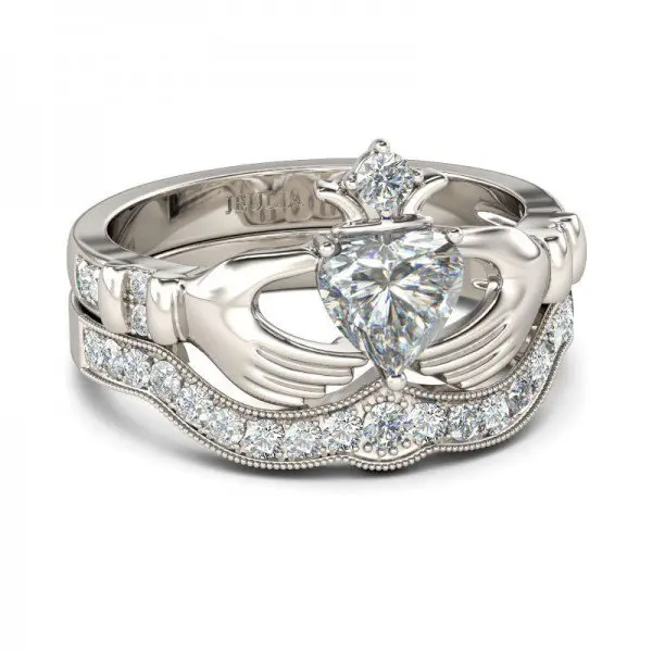 White and Green Love Heart Zircon stone Ring set for Woman wedding engagement Crown Jewelry | Украшения и аксессуары