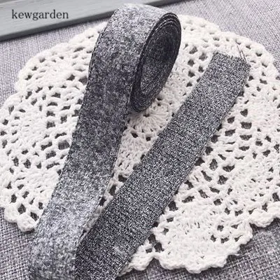 Серый Kewgarden твидовые атласные ленты 35 мм 25 мм 15 мм DIY Бант хлопок лента вручную изготовленная лента аксессуары для одежды Riband 5 метров - Цвет: Серый