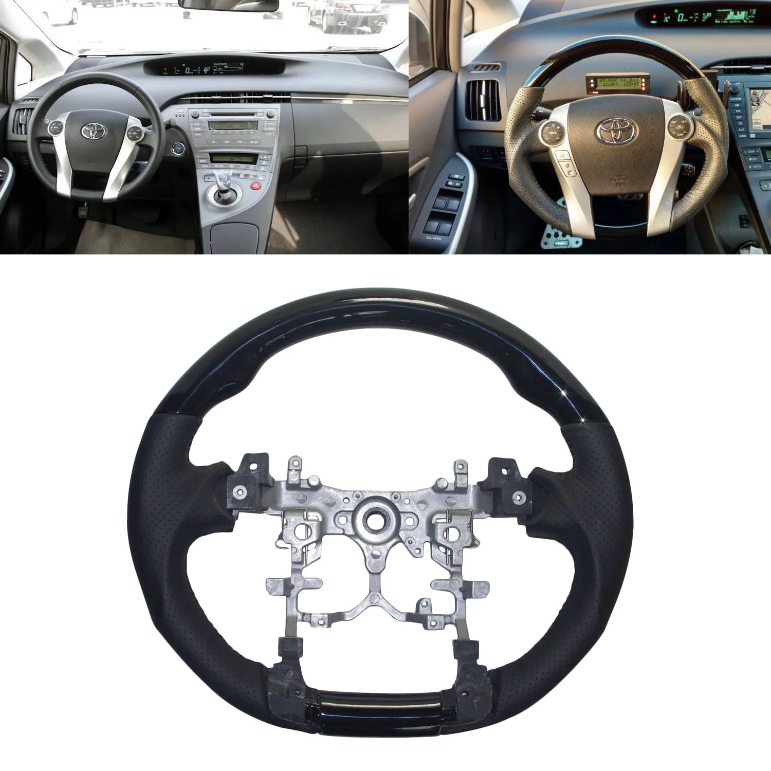 Черное Кожаное Спортивное Рулевое колесо для пианино 2010-2015 Toyota PRIUS Hybrid ZVW30 35 40 41