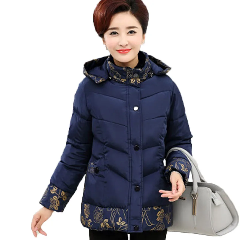 

Winter cotton jacket middle age elderly women cotton coat winter mother clothing print thick wadded jacket plus size 5XL