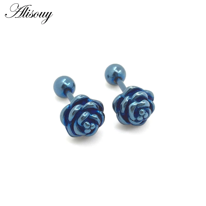 Style 1 Blue 2 шт., романтические серьги-гвоздики из нержавеющей стали 316L в виде цветка розы для мужчин и женщин, простые милые серьги, вечерние ювелирные изделия oorbellen - Окраска металла: Style 1 Blue