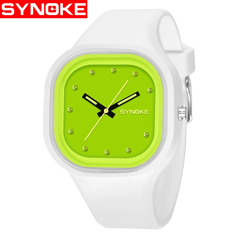 Green White SYNOKE детские часы для мальчиков, студентов, мужчин, красочные водонепроницаемые спортивные цифровые часы, Брендовые женские часы для девочек, силиконовые наручные часы с датой - Цвет: Green White