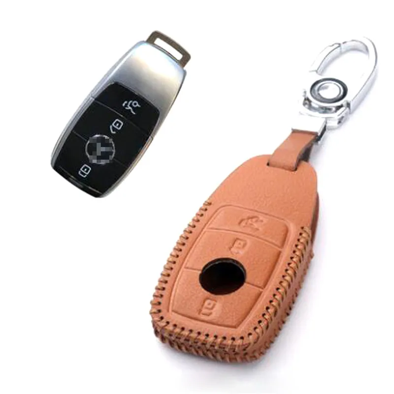 Genuine PU Leather 3 Button Remote Key Bag Case Fob Holder Chain For Benz E Class 2016 | Автомобили и мотоциклы