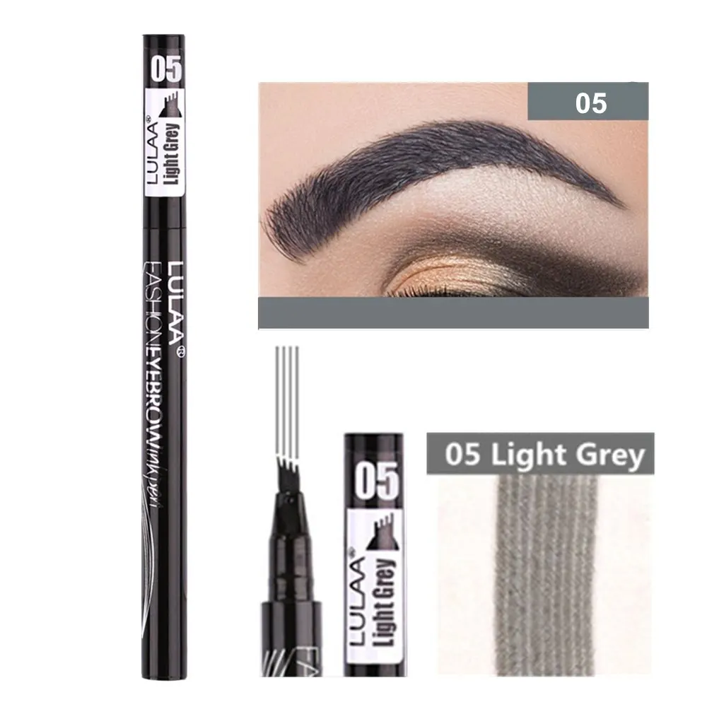 05Light Grey LULAA, макияж, водонепроницаемый карандаш для бровей, 4 головки, для бровей, ТИНТ, 6 видов цветов, стойкий, натуральный, коричневый, черный, серый, карандаш для бровей, макияж, чернила - Цвет: 05Light Grey