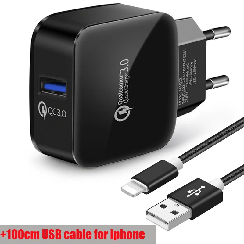 With iphone cable USB быстрое зарядное устройство для samsung Galaxy S8 S8+ S7 S6 Edge Быстрая зарядка 3,0 зарядное устройство для мобильного телефона для iphone X 5 6 6S Plus 7 7Plus - Тип штекера: With iphone cable
