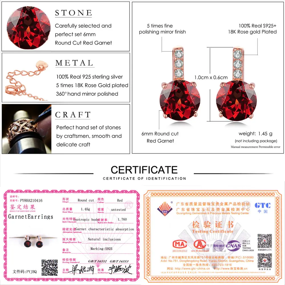 LAMOON Earring Trendy 2ct Natural Red Garnet 925 Sterling Silver Fine Jewelry Stud Earrings For Women Kaffa ChALkeR New | Украшения и