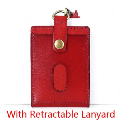 Red-Lanyard Натуральная Кожа Вертикальный стиль ID со значком выдвижной держатель ремешок на шею или брелок корова кредитный держатель для карт Id Card чехол - Цвет: Red-Lanyard