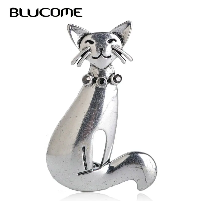 Blucome Горячая Мода милый котенок кошка Форма Брошь Серебряный цвет для женщин девочек аксессуары для детей шарф пряжка костюм булавки "сумка" ювелирные изделия - Окраска металла: sliver color