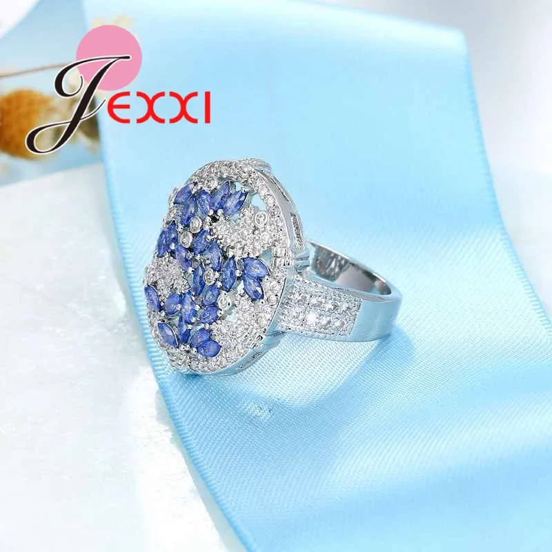 

Hot Sale Blue White Cubic Zirconia Women Girls Finger Ring 925 Sterling Silver Wedding Engagement Promise Rings Jewelry