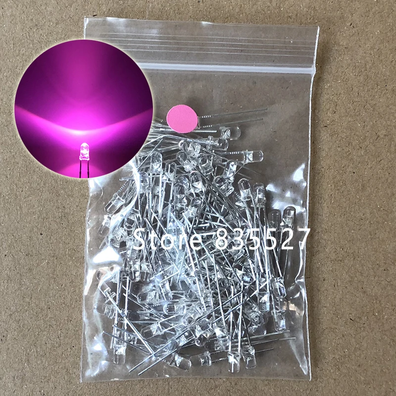 

100 шт./лот F3 3 мм круглый прозрачный корпус Розовый Светодиодный светоизлучающие диоды прозрачные для DIY световых ламп бусины DIP