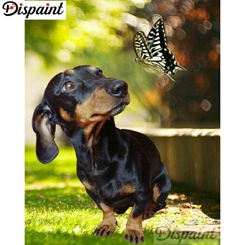

Dispaint Full Square/Round Drill 5D DIY Diamond Painting "Dog butterfly" Embroidery Cross Stitch 3D Home Decor A10671