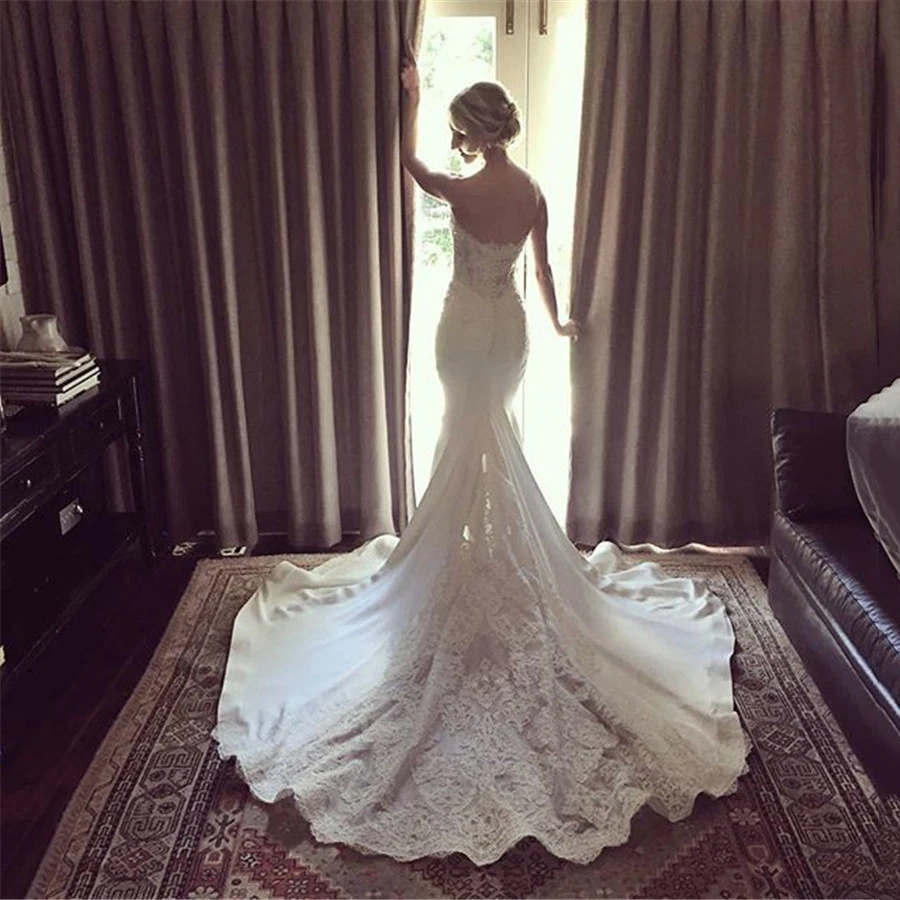 Высокое качество новая мода кружевное свадебное платье русалки Сексуальное