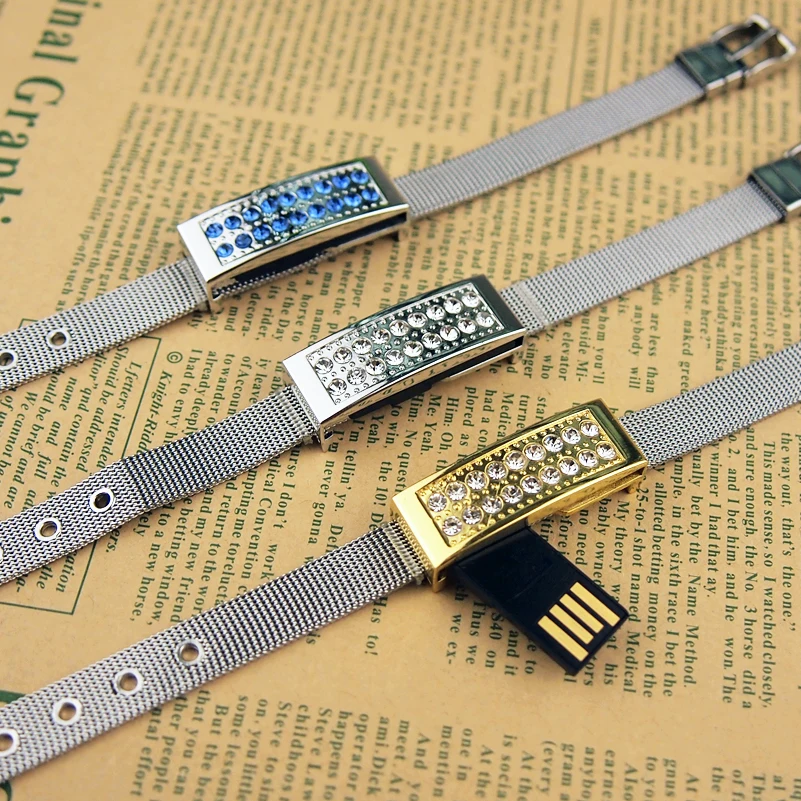 Модный USB флеш накопитель металлический браслет ручка 2 0 Pendrives 64 ГБ 32 16 8 4 Clef для